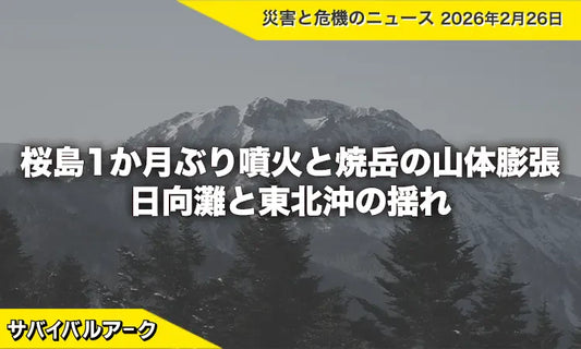 桜島1か月ぶり噴火と焼岳の山体膨張、日向灘と東北沖の揺れ